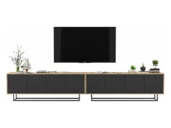 Móvel de TV com 8 portas - corpo carvalho wotan, frentes mate - 300 cm, estrutura metálica^ Móvel De Tv