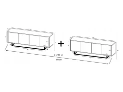 Móvel De Tv| Móvel de TV com 8 portas - corpo carvalho wotan, frentes mate - 300 cm, estrutura metálica Branco