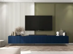 Móvel De Tv| Móvel de TV com 4 portas - Corpo -marinho mate, frentes frisadas -marinho mate - 150 cm Azul