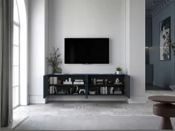 Móvel De Tv| Móvel de TV com 4 portas - Corpo -marinho mate, frentes frisadas -marinho mate - 150 cm Azul