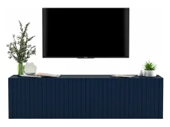 Móvel De Tv| Móvel de TV com 4 portas - Corpo -marinho mate, frentes frisadas -marinho mate - 150 cm Azul