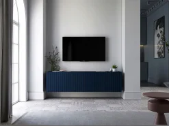 Móvel De Tv| Móvel de TV com 4 portas - Corpo -marinho mate, frentes frisadas -marinho mate - 150 cm Azul