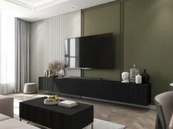 Móvel de TV com 8 portas – Corpo mate, frentes ranhuradas mate – 300 cm^ Móvel De Tv