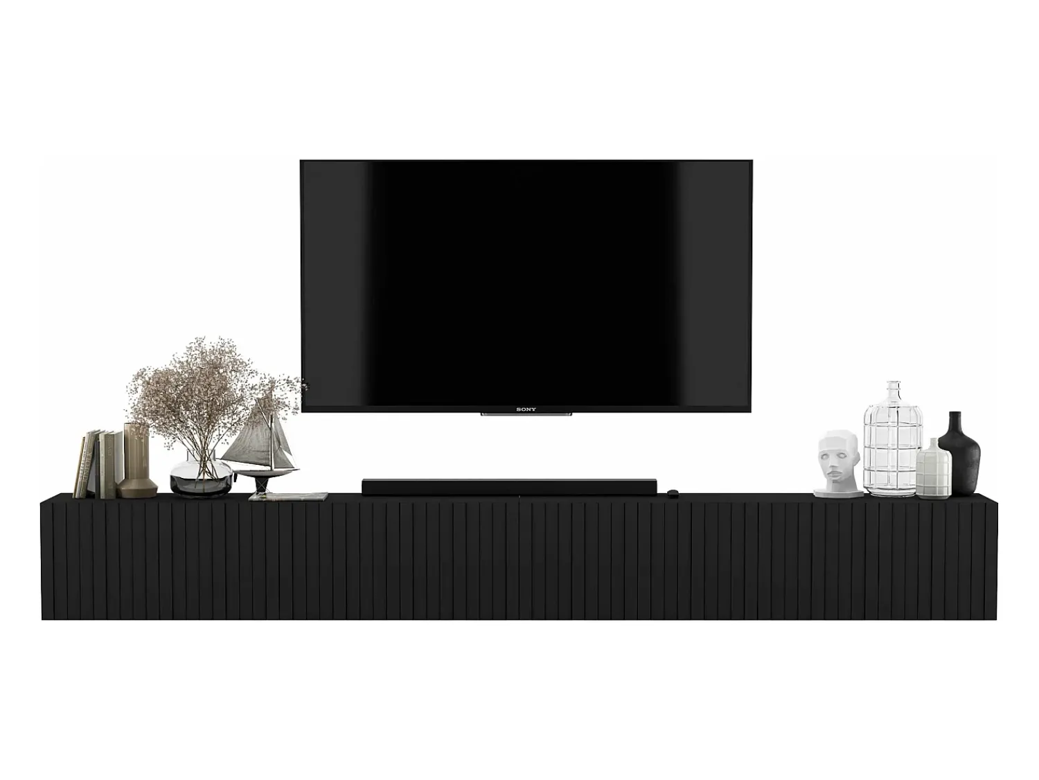 Móvel de TV com 8 portas – Corpo mate, frentes ranhuradas mate – 300 cm^ Móvel De Tv