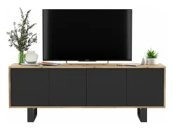 Móvel de TV com 4 portas - estrutura carvalho wotan frentes fosco - 150 cm, pés de metal^ Móvel De Tv