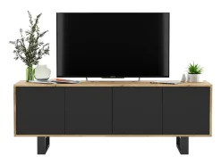 Móvel de TV com 4 portas - estrutura carvalho wotan frentes fosco - 150 cm, pés de metal^ Móvel De Tv