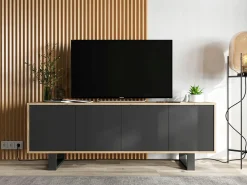 Móvel de TV com 4 portas - estrutura carvalho wotan frentes fosco - 150 cm, pés de metal^ Móvel De Tv