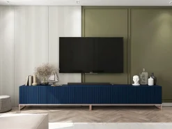 Móvel de TV com 8 portas - Estrutura -marinho mate, frentes ranhuradas -marinho mate - 300 cm, estrutura metálica^ Móvel De Tv