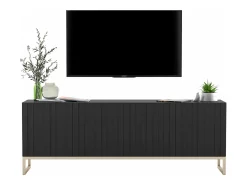 Hot Móvel de TV com 4 portas - Estrutura mate, frentes ranhuradas mate - 150 cm, estrutura metálica Preto