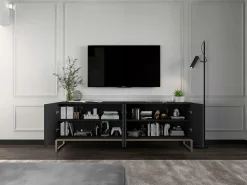 Hot Móvel de TV com 4 portas - Estrutura mate, frentes ranhuradas mate - 150 cm, estrutura metálica Preto