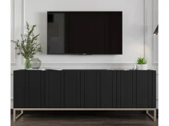 Hot Móvel de TV com 4 portas - Estrutura mate, frentes ranhuradas mate - 150 cm, estrutura metálica Preto
