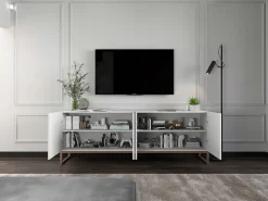 Móvel de TV com 4 portas - Estrutura mate, frentes ranhuradas mate - 150 cm, estrutura metálica^ Móvel De Tv