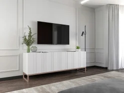 Móvel de TV com 4 portas - Estrutura mate, frentes ranhuradas mate - 150 cm, estrutura metálica^ Móvel De Tv