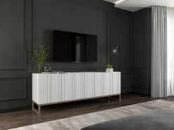 Móvel de TV com 4 portas - Estrutura mate, frentes ranhuradas mate - 150 cm, estrutura metálica^ Móvel De Tv