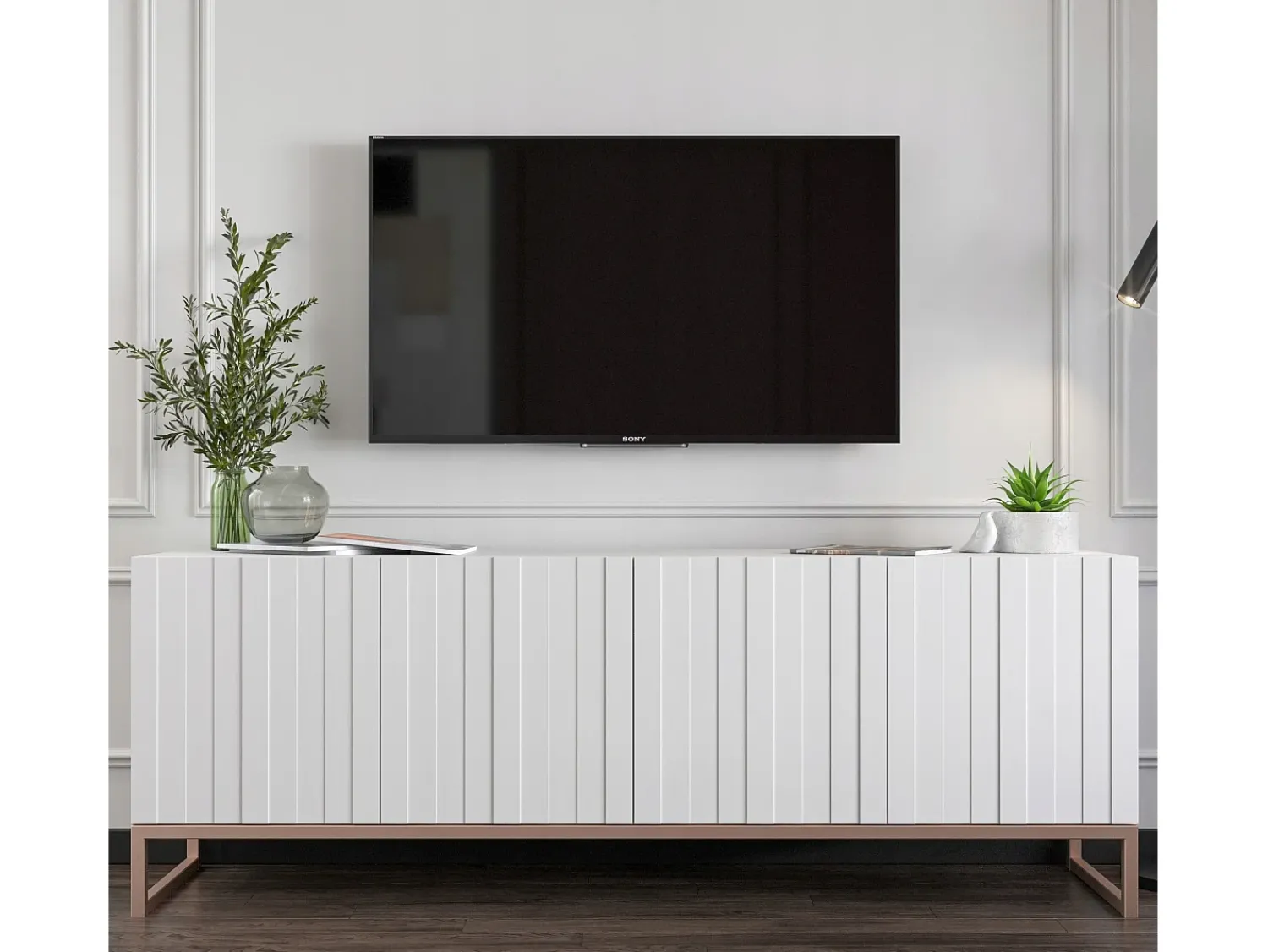 Móvel de TV com 4 portas - Estrutura mate, frentes ranhuradas mate - 150 cm, estrutura metálica^ Móvel De Tv