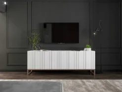 Móvel de TV com 4 portas - Estrutura mate, frentes ranhuradas mate - 150 cm, estrutura metálica^ Móvel De Tv