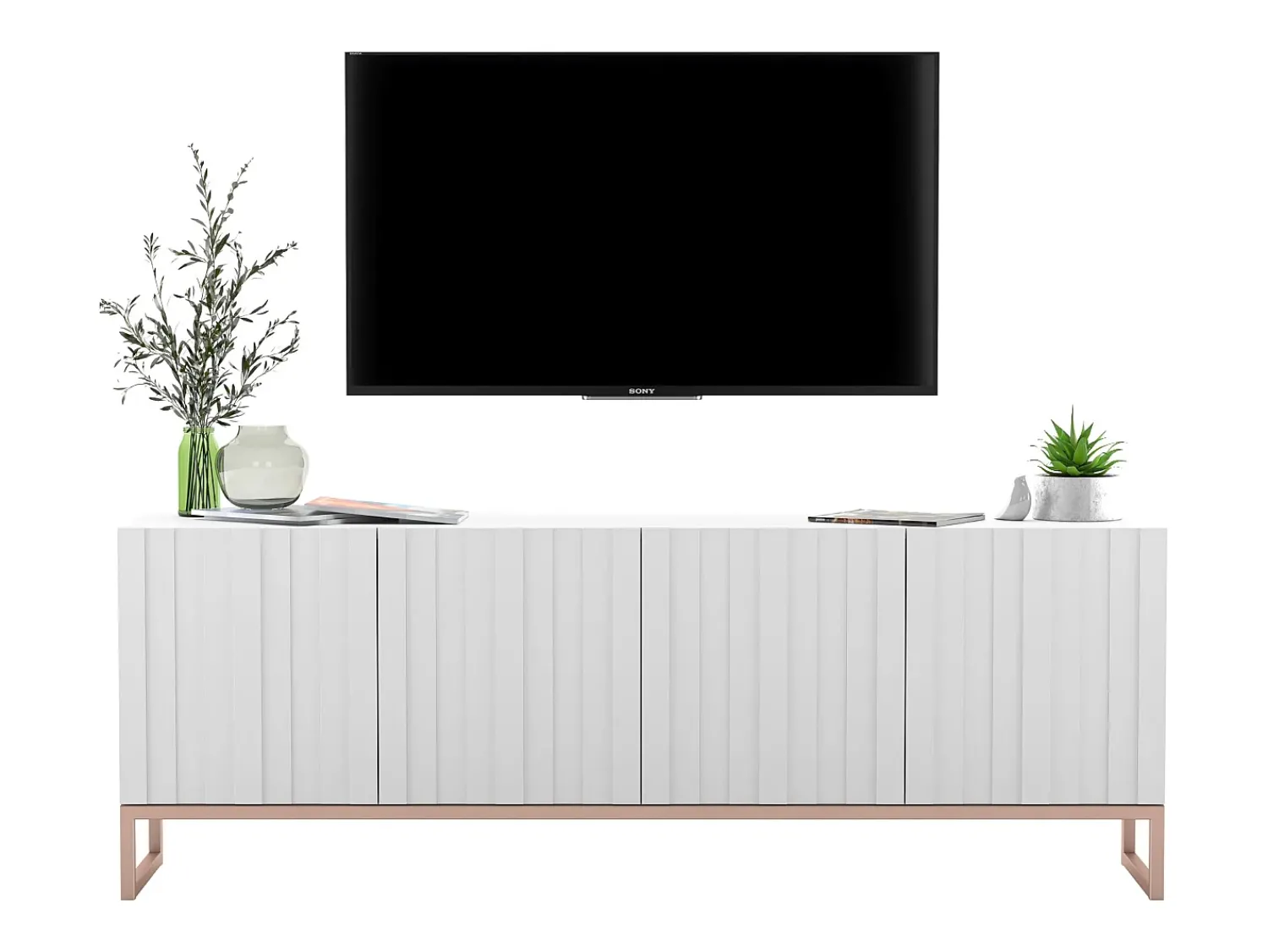 Móvel de TV com 4 portas - Estrutura mate, frentes ranhuradas mate - 150 cm, estrutura metálica^ Móvel De Tv