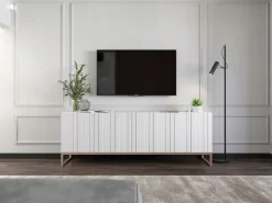 Móvel de TV com 4 portas - Estrutura mate, frentes ranhuradas mate - 150 cm, estrutura metálica^ Móvel De Tv