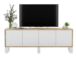 Online Móvel de TV com 4 portas - estrutura carvalho wotan frentes mate - 150 cm, pés de metal Branco