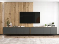 Móvel De Tv| Móvel de TV com 4 portas - estrutura carvalho wotan frentes grafite fosco - 150 cm Cinzento