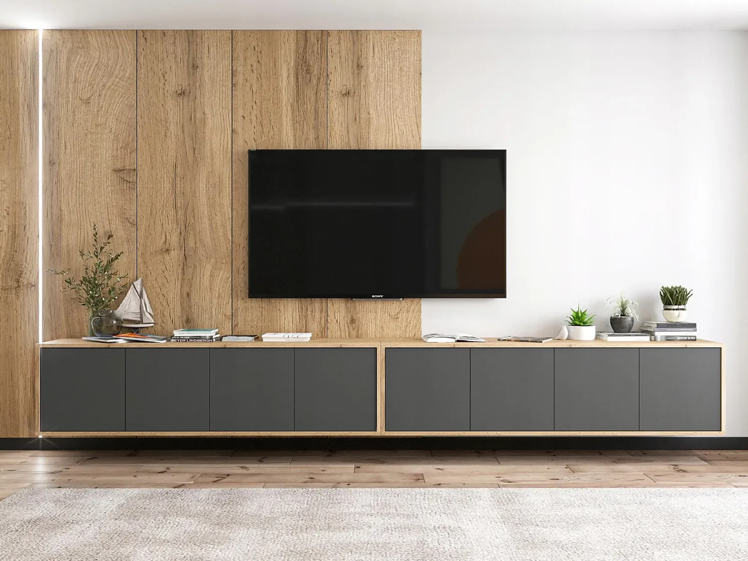Móvel De Tv| Móvel de TV com 4 portas - estrutura carvalho wotan frentes grafite fosco - 150 cm Cinzento