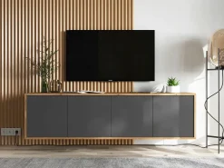 Móvel De Tv| Móvel de TV com 4 portas - estrutura carvalho wotan frentes grafite fosco - 150 cm Cinzento