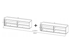 Móvel De Tv| Móvel de TV com 8 portas – estrutura em carvalho Wotan, frentes mate – 300 cm Preto