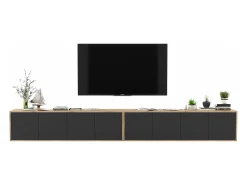 Móvel De Tv| Móvel de TV com 8 portas – estrutura em carvalho Wotan, frentes mate – 300 cm Preto