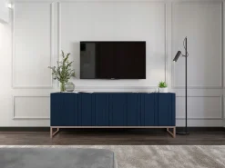 Sale Móvel de TV com 4 portas - Estrutura -marinho mate, frentes ranhuradas -marinho mate - 150 cm, estrutura metálica Azul