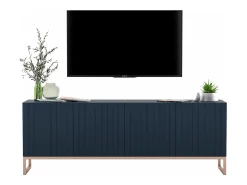 Sale Móvel de TV com 4 portas - Estrutura -marinho mate, frentes ranhuradas -marinho mate - 150 cm, estrutura metálica Azul