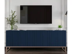 Sale Móvel de TV com 4 portas - Estrutura -marinho mate, frentes ranhuradas -marinho mate - 150 cm, estrutura metálica Azul
