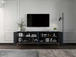 Sale Móvel de TV com 4 portas - Estrutura -marinho mate, frentes ranhuradas -marinho mate - 150 cm, estrutura metálica Azul