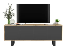 Móvel De Tv* Móvel de TV com 4 portas – estrutura em carvalho Wotan, frentes grafite mate – 150 cm, pés de metal Cinzento