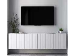 Móvel De Tv| Móvel de TV com 4 portas - Estrutura mate, frentes ranhuradas mate - 150 cm Branco
