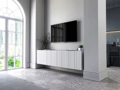 Móvel De Tv| Móvel de TV com 4 portas - Estrutura mate, frentes ranhuradas mate - 150 cm Branco