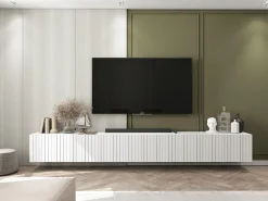 Móvel De Tv| Móvel de TV com 4 portas - Estrutura mate, frentes ranhuradas mate - 150 cm Branco
