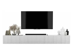 Móvel De Tv| Móvel de TV com 8 portas - Estrutura mate, frentes ranhuradas mate - 300 cm Branco