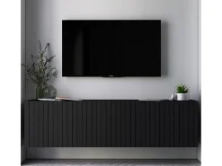 Móvel De Tv* Móvel de TV com 4 portas - Estrutura mate, frentes ranhuradas mate - 150 cm Preto