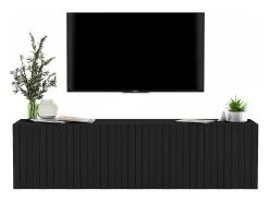 Móvel De Tv* Móvel de TV com 4 portas - Estrutura mate, frentes ranhuradas mate - 150 cm Preto