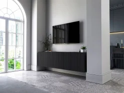 Móvel De Tv* Móvel de TV com 4 portas - Estrutura mate, frentes ranhuradas mate - 150 cm Preto
