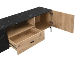 Móvel De Tv|Vente-unique Móvel de TV com 2 portas, 1 gaveta e 1 nicho cor natural e efeito mármore preto - LIOMENA Preto / Natural claro