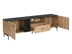 Móvel De Tv|Vente-unique Móvel de TV com 2 portas, 1 gaveta e 1 nicho cor natural e efeito mármore preto - LIOMENA Preto / Natural claro