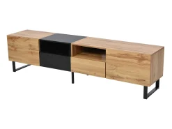 Merax Móvel de TV com 2 portas, 2 gavetas e 2 nichos - aspecto madeira - madeira MDF e metal dourado - cores: carvalho e preto^ Móvel De Tv