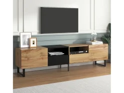 Merax Móvel de TV com 2 portas, 2 gavetas e 2 nichos - aspecto madeira - madeira MDF e metal dourado - cores: carvalho e preto^ Móvel De Tv