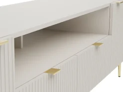 Vente-unique Móvel de TV com 2 portas, 2 gavetas e 2 nichos MDF e aço e dourado - YESINIA^ Móvel De Tv