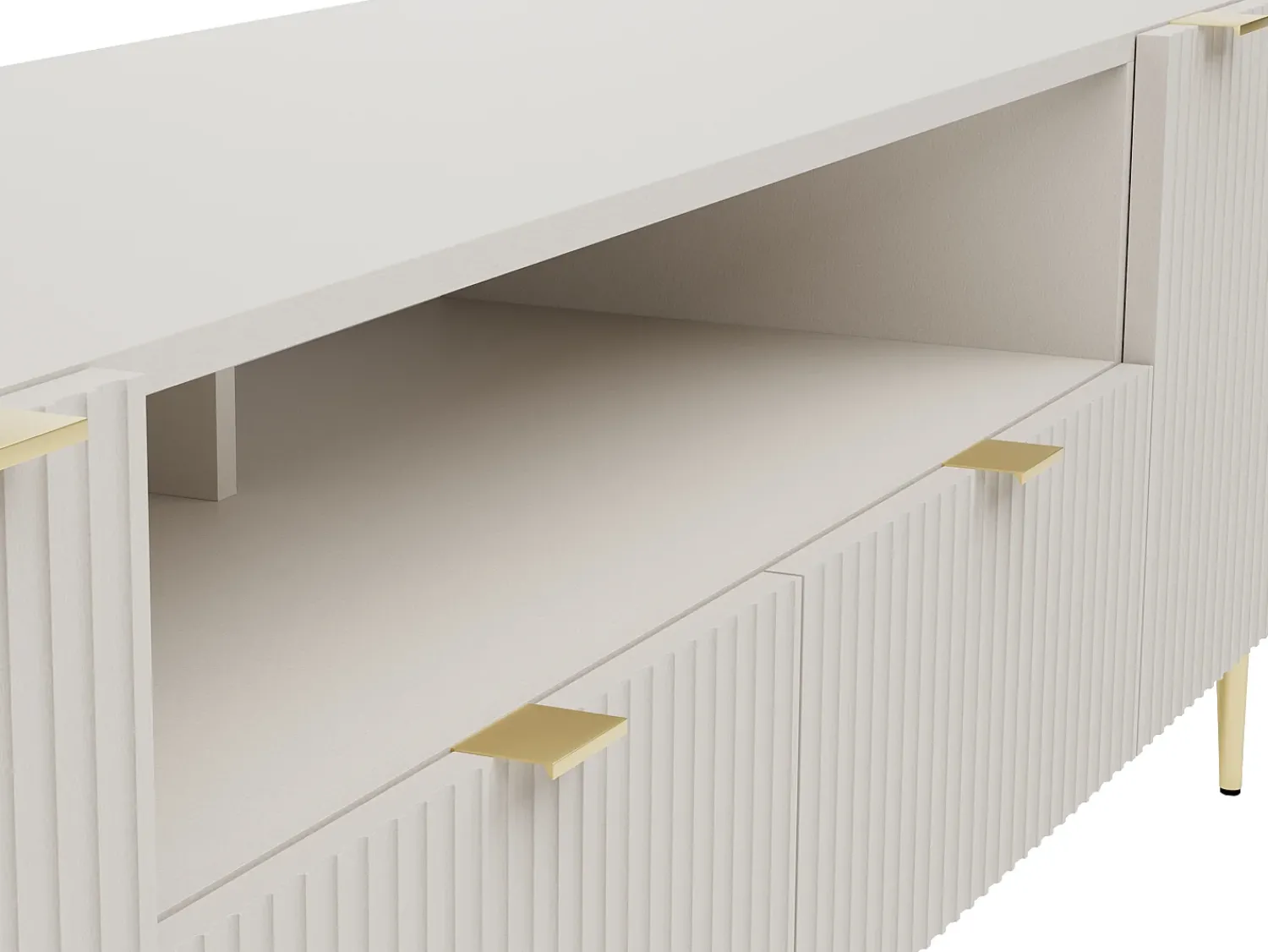 Vente-unique Móvel de TV com 2 portas, 2 gavetas e 2 nichos MDF e aço e dourado - YESINIA^ Móvel De Tv