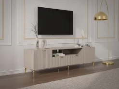 Vente-unique Móvel de TV com 2 portas, 2 gavetas e 2 nichos MDF e aço e dourado - YESINIA^ Móvel De Tv