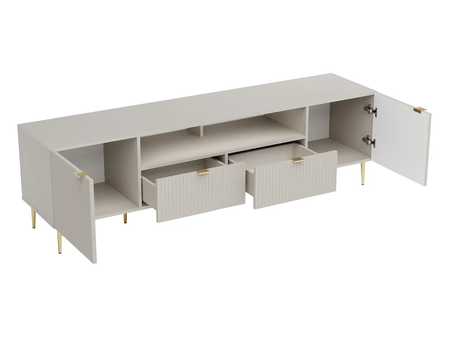 Vente-unique Móvel de TV com 2 portas, 2 gavetas e 2 nichos MDF e aço e dourado - YESINIA^ Móvel De Tv