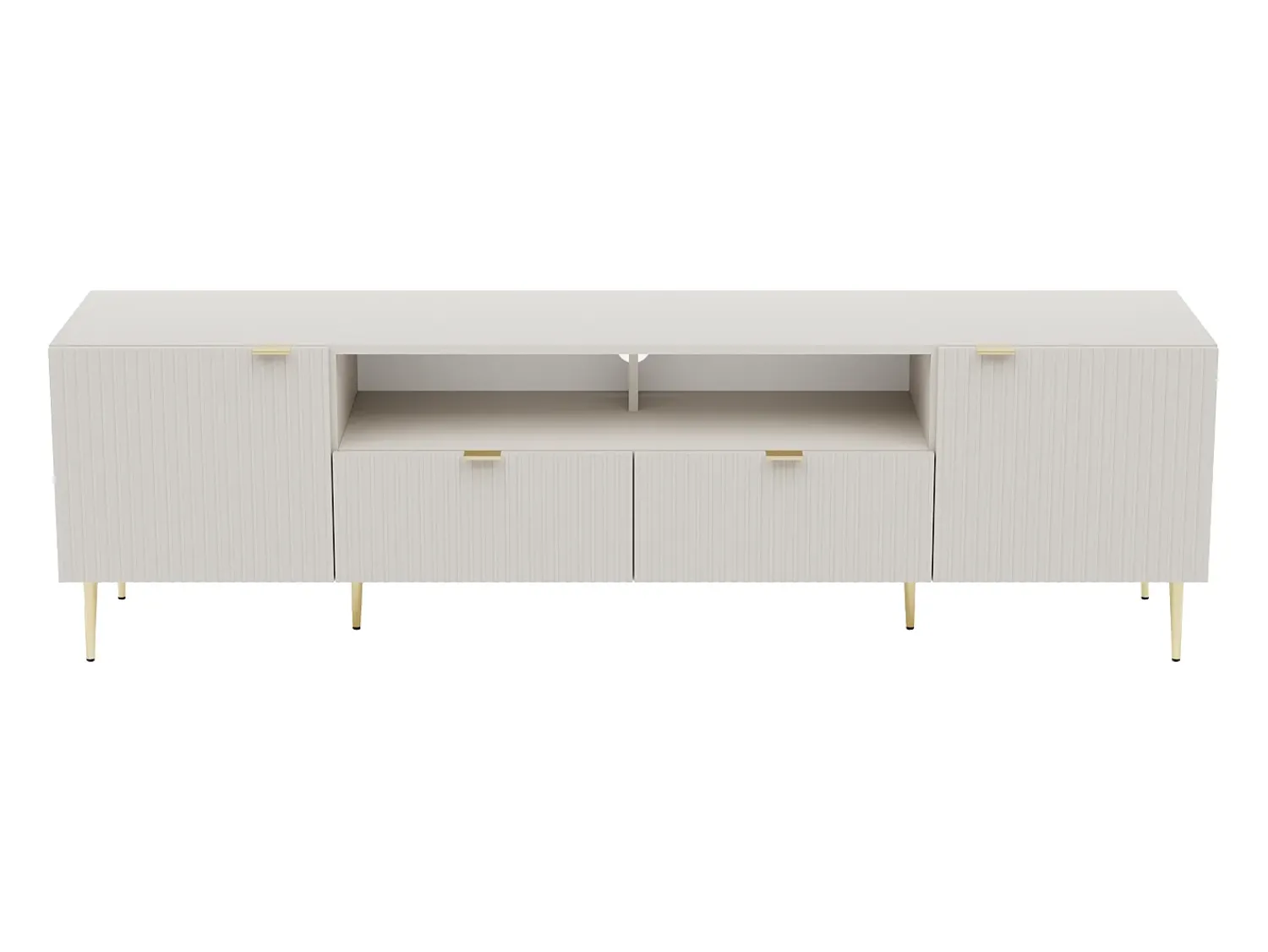 Vente-unique Móvel de TV com 2 portas, 2 gavetas e 2 nichos MDF e aço e dourado - YESINIA^ Móvel De Tv