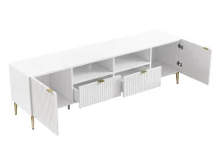 Móvel De Tv*Vente-unique Móvel de TV com 2 portas, 2 gavetas e 2 nichos em MDF e aço e dourado YESINIA Branco